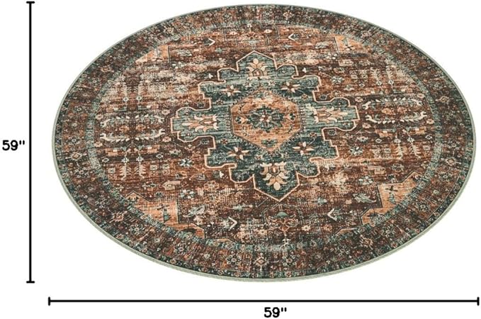 Moynesa Ultra-Thin Washable Round Rug - 5ft Entryway Round Rug Vintage Kitchen Mat, Non-Slip Non-Shedding Stain Resistant Bedroom Carpet for Indoor Living Dining Room Coffee Table Nursery