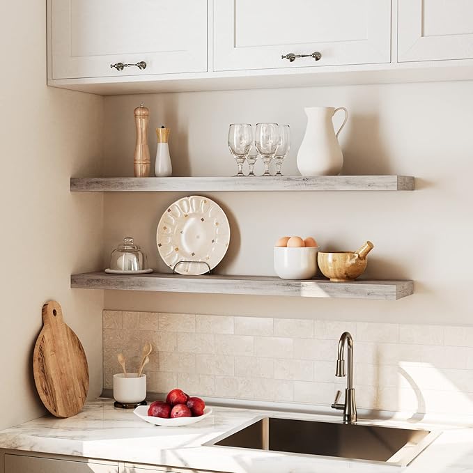 HOOBRO Floating Shelves for Wall, Wall Mounted Shelf Set of 2, 39.4" Hanging Shelf with Invisible Brackets, for Wall in Bathroom, Bedroom, Toilet, Kitchen, Living Room, Office, Greige BG100BJP201