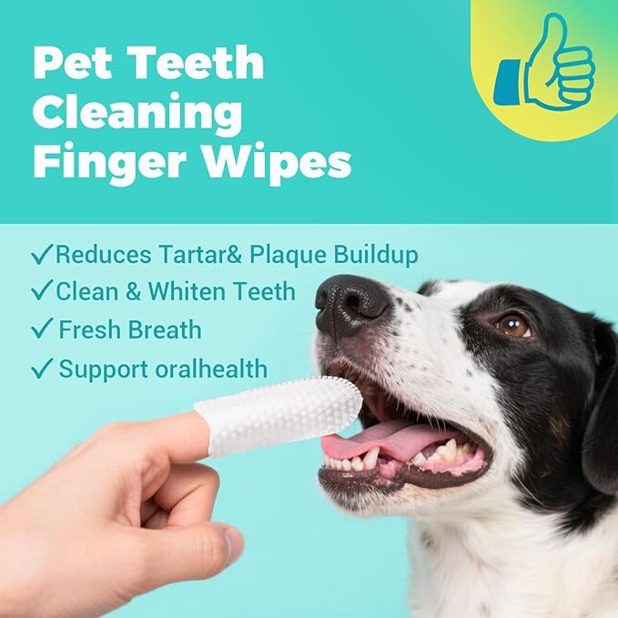 Teeth Cleaning Finger Wipes for Dogs & Cats，Dental Cleaning Wipes for Dogs and Cats，Pet Teeth Cleaning Finger Wipes，Reduces Plaque and Freshens Breath, Removes Tartar, Disposable Wet Wipes 50ct