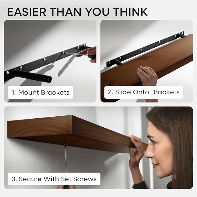 Homeforia Walnut 12 inch Floating Shelf, High End Solid Real Wood Small 12inch Floating Shelves for Wall Mounted, Dark Brown 12in Floating Shelves, Heavy Duty Bracket, 12 X 6.5 X 1.75 inches, Set of 2