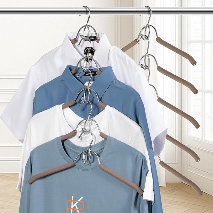 VWV Hangers, Space Saving Hanger, Heavy-Duty Stainless Steel Sweater and Shirt Hanger, Wardrobe Organizer (Brown, 10 Pack)