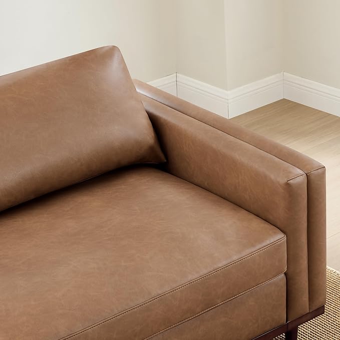 CHITA 118" Super Large Luxury L Shape Convertible Sectional Modular Sofa, FSC Certified Down Filled Modern Sofa with Ottoman, Deep Seat Cloud Couch, 4 Seat Couch, Solid Wood Leg, Faux Leather in Camel