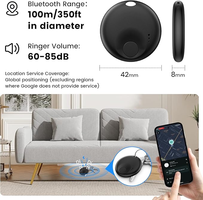 [4 Pack] Tracker Tags - 4 Pack for Android & iOS Find My Apps, Bluetooth Tracker Compatible with Both Google's Find Hub & Apple Find My App, Item Finder for Keys, Wallet, Luggage, Pets, Bicycle