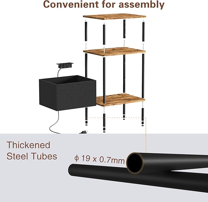 Small Side Table with Charging Station, Set of 2 End Table for Small Spaces, Slim Nightstand with Outlet,Sofa Beside Table,Living Room, Bed Room, Rustic Brown
