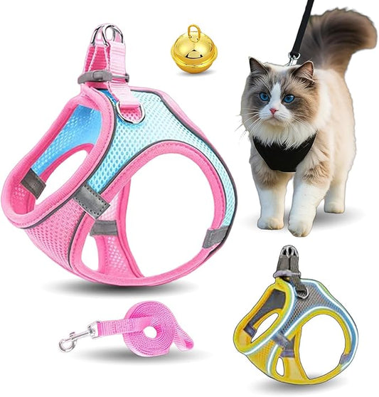 Stimulicat Cat Harness, Stimuli Cat Harness Design for Outdoor Cats, Adjustable Soft Mesh Vest Harness Escape Proof with Reflective Safety Strips, Allowing Cats to Safe (Pink/Blue, XXS)
