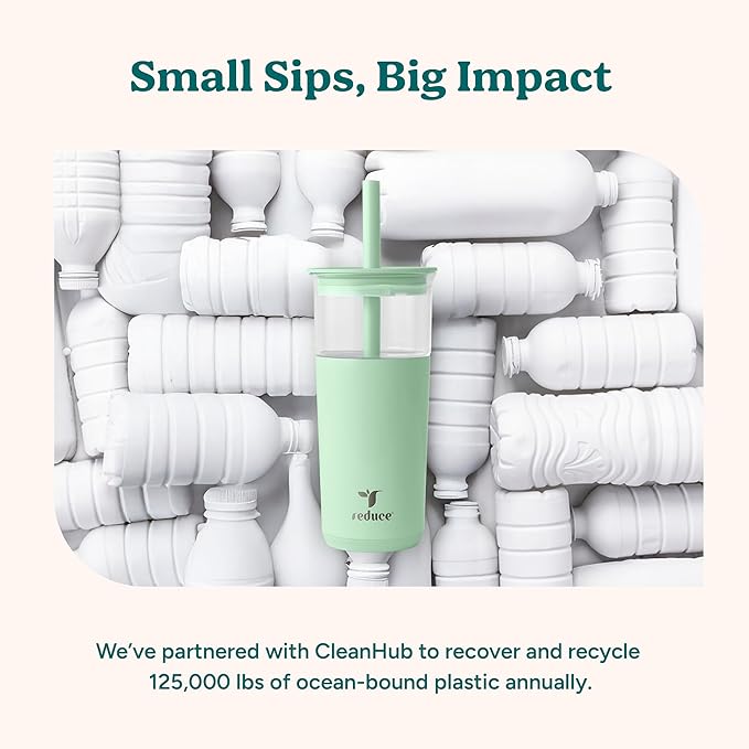 REDUCE Aspen 20 oz Vacuum Insulated Glass Tumbler with Lid & Extra Wide Straw - Keeps Drinks Cold for 12 Hrs - Ideal for Iced Coffee, Smoothies & Boba - Dishwasher Safe, Soft Base - Lilac Bud