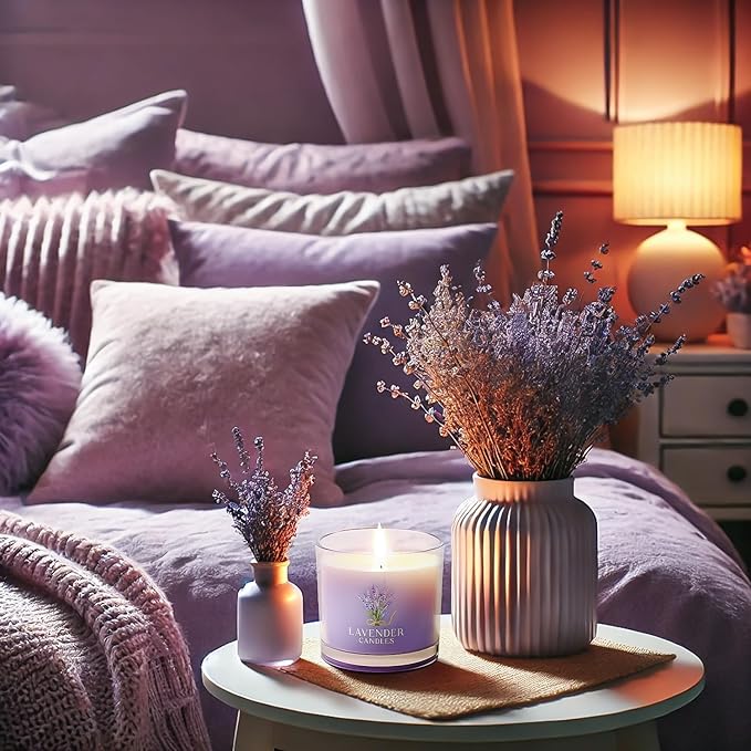 Lavender Candle, Scented Candles Gift Set for Stress Relief, 6 Votive Candles for Women and Men, Birthday Candle Gifts for Women, Christmas Candles for Women (Purple, 14 oz)