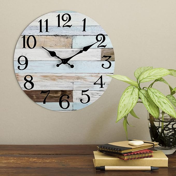 Wall Clock Battery Operated 16 Inch Silent Non-Ticking Coastal Country Style Decorative for Living Room, Kitchen, Home,Bathroom, Bedroom, Laundry Room