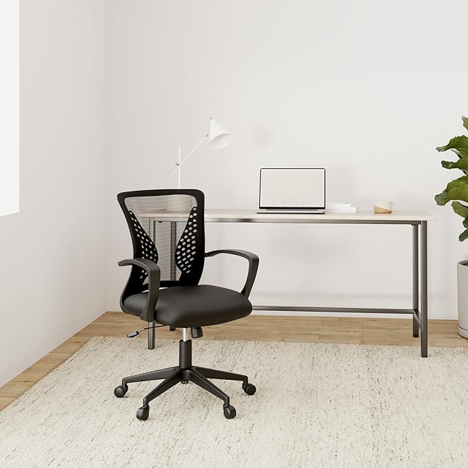 BestOffice Office Chair Ergonomic Desk Chair Mesh Computer Chair with Lumbar Support Armrest Mid Back Rolling Swivel Adjustable Task Chair for Women Adults, Black