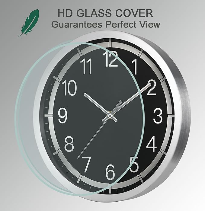 Silent Wall Clock Battery Operated,Modern Metal Wall Clock Decorative for Living Room/Kitchen/Home/Office/School,12 inch