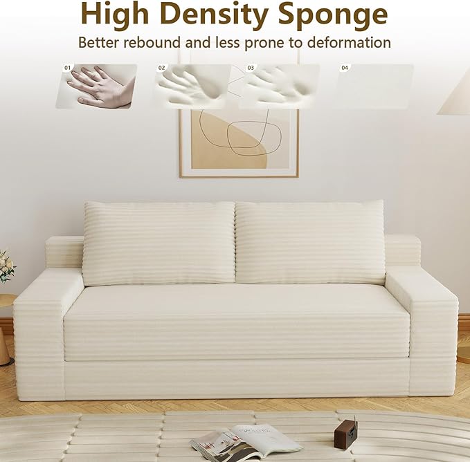 70.78" Loveseat Sofa, Modern Small Corduroy Couch Comfy Deep Seat for Living Room, Bedroom, Home Office, Apartment, No Assembly, Beige