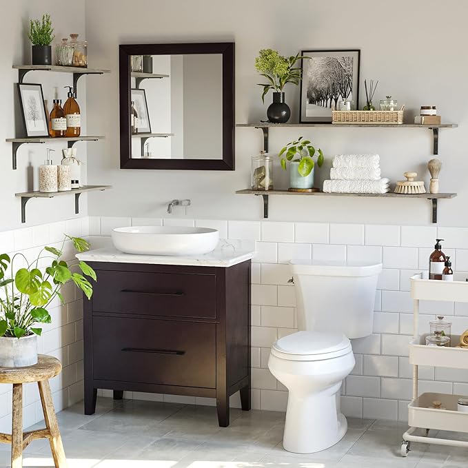 DINZI LVJ Long Wall Shelves, 55.1Inch Wall Mounted Shelves Set of 2, Extra Large Floating Storage Ledges with Sturdy Metal Brackets for Living Room, Bathroom, Bedroom, Kitchen, Gray Wash