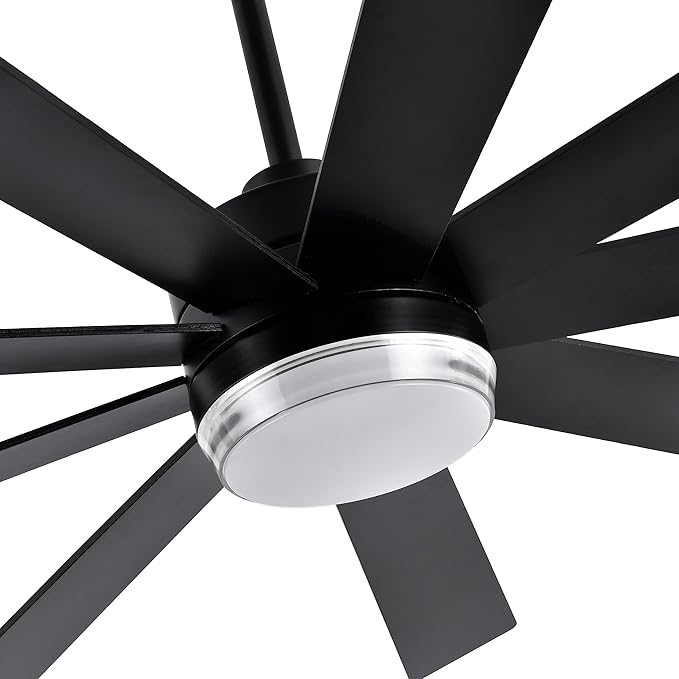 64" DC Motor Ceiling Fan with Light, 6-Speed Remote Control, Reversible Motor, Modern 9 Blades Black Ceiling Fan with 4.5"/12" Downrods for Home or Commercial, Living Room/Restaurant