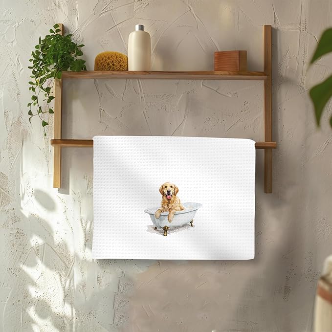 Funny Golden Retriever Dog Hand Towels Set of 2, Gifts for Golden Retriever Dog Owners Lovers, Puppy Pet Decor for Bathroom, Pet Lovers Gifts Toilet Hand Towels for Bathroom Washroom, 16x24In