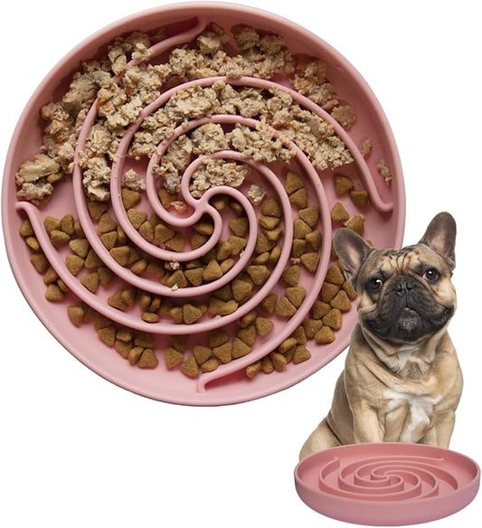 Slow Feeder Dog Bowls, Dishwasher Microwave Safe Silicone Puppy Puzzle Bowl with Non-Slip Design for Eating (Powder Pink)