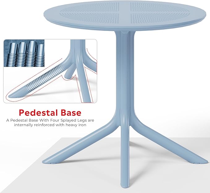 Costaelm Sunshine 31.5" Round Plastic Outdoor Patio Dining Table for 4, French Blue