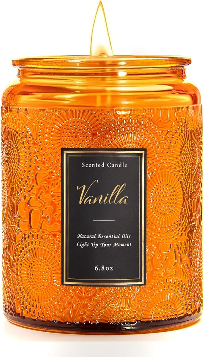 Scented Candle for Home Vanilla, Luxury Glass Candles Soy Wax for Men and Women, Aromatherapy Candle Gift for Christmas Birthday Mother, 6.8 oz