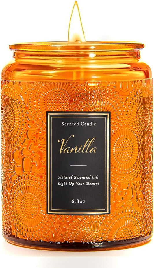 Scented Candle for Home Vanilla, Luxury Glass Candles Soy Wax for Men and Women, Aromatherapy Candle Gift for Christmas Birthday Mother, 6.8 oz