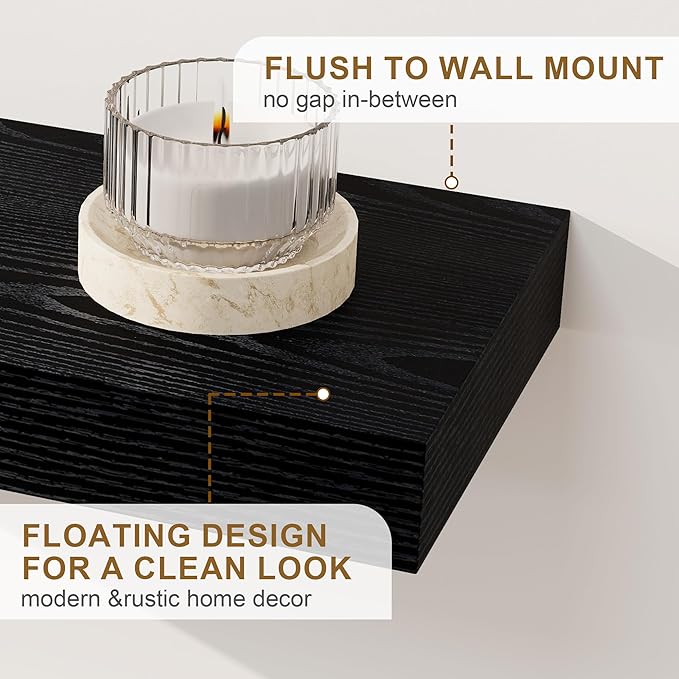 Fun Memories Floating Shelves for Wall, 40Inch Floating Shelves Set of 2, Hanging Shelf with Invisible Brackets, Wood Shelves for Living Room, Bedroom, Kitchen, Black