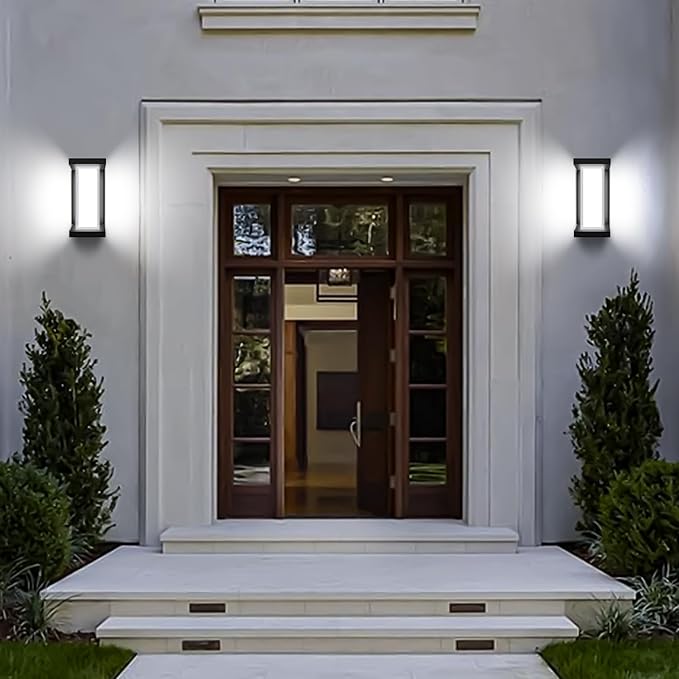 Juyace 18W Exterior Lighting Fixtures 6 Pack Budget-Friendly Outdoor Porch Lights Modern Black Sconces Wall Mount 1800Lm 6000K IP65 Waterproof for Garage House Patio Front Door Entryway