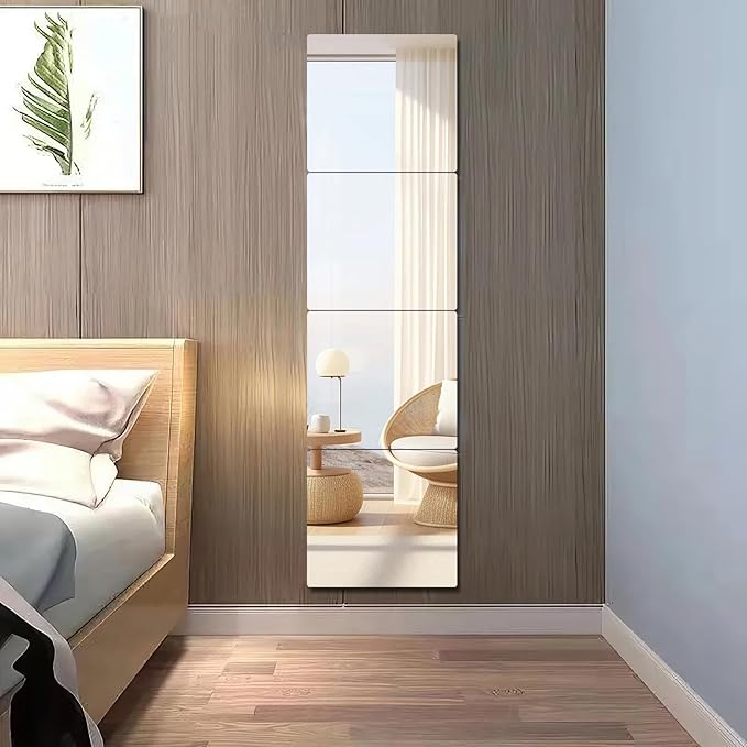 8 Pack 12x12 Inch Shatterproof Acrylic Mirror Tiles, Self-Adhesive Full Body Wall Mirrors for Bedroom, Home Gym, Bathroom & Living Room, Unbreakable Flexible Mirror Sheets