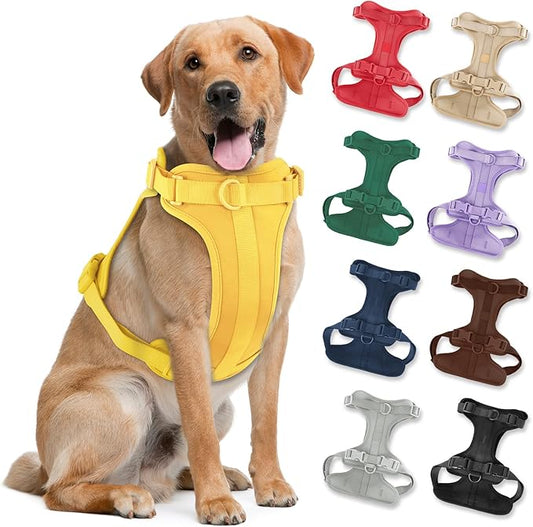 No Pull Lightweight Dog Harness: Adjustable Durable Breathable Mesh Pet Vest Harness with Soft & Comfortable Cushion, for Small Medium Large Dogs (L, Butter Yellow)