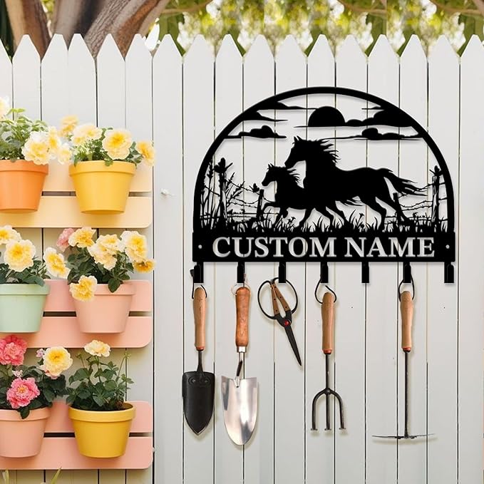 Custom Horse Key Hook - Personalized Forged Iron Wall Keys Holder with Equestrian Design, Black Metal Home Decor for Horse Theme Lovers (Style B)
