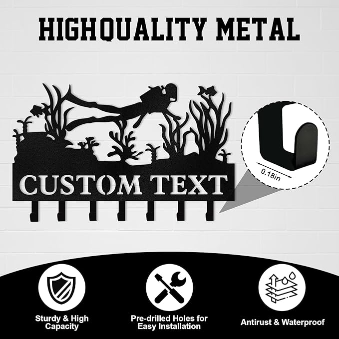 Personalized Key Holder for Wall, Beach Theme Key Holder Wall Mount with Hooks, Coconut Trees Key Hanger Wall Decor for Pool Bathroom Hallway Entryway Office, Customized Home Decor Gifts Color05