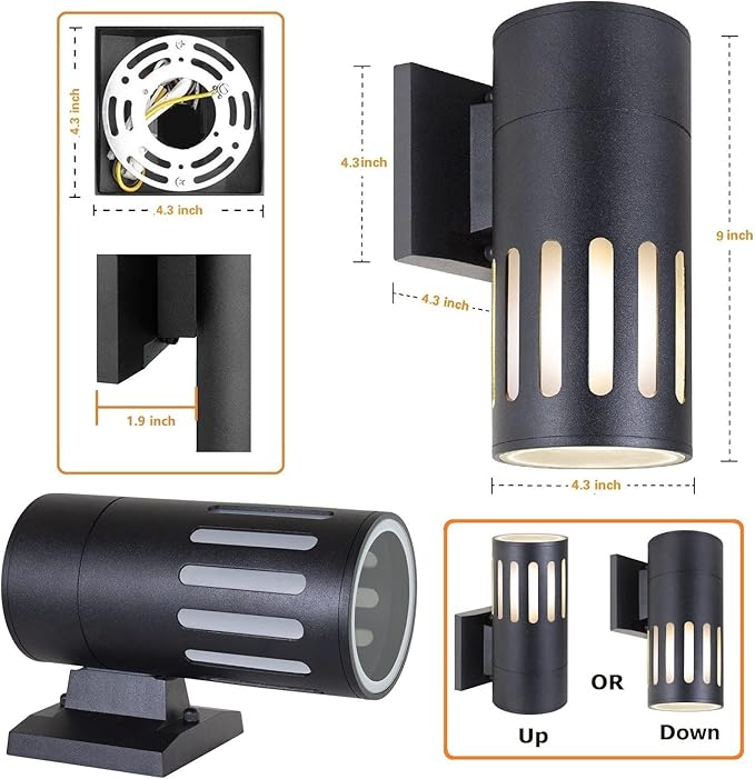Outdoor Wall Sconce, Exterior Lighting Fixture - ETL Listed, Die-cast Aluminum Waterproof Wall Mount Cylinder Design - 1-Direction Up or Down Light Fixture for Porch, Backyard or Patio