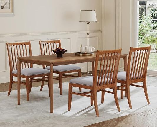 chairus Upholstered Dining Chairs Set of 4, Natural Wooden Barrel Kitchen Chairs with Slat Back Double-Layer Cushion Farmhouse Accent Chairs for Dining Room/Living Room/Restaurant, Chenille Grey