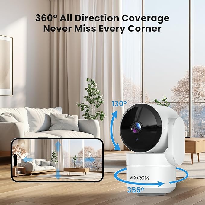 Indoor Security Camera 360° with Pan/Tilt, Pet Dog Baby Monitor, 1080P HD Night Vision, Motion Detection, 2-Way Talk, Alexa & Google Home Compatible (2.4GHz WiFi)