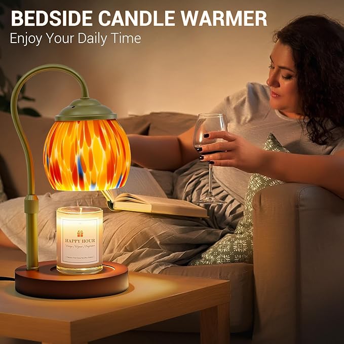 Candle Warmer Lamp - Electric Candle Warmers with Timer Dimmer Height Adjustable Wax Melt Warmer for Jar Candles, Blown Art Glass Warming Lamp Housewarming & Birthday Gifts for Mom Women