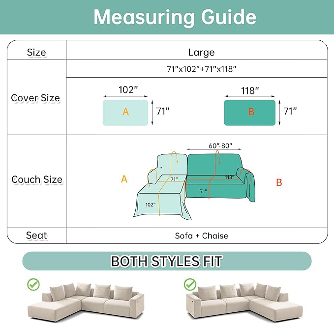 MYSKY HOME Couch Cover for Sectional Sofa, 2 Pieces Couch Covers for L Shape Sofa Geometrical Sofa Slipcovers for 2-3 Cushion Washable Throws for Pets, Kids (71"x102"+71"x118", Frost Grey)