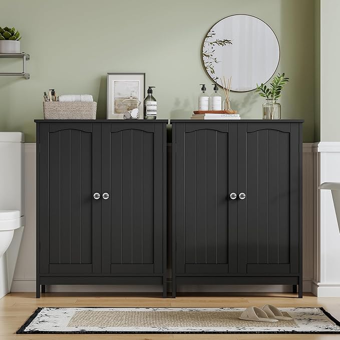Iwell Bathroom Cabinet, Bathroom Storage Cabinet with 2 Doors & 3 Shelves, 3 Heights Available, for Living Room, Entryway, Kitchen, Home Office, Black