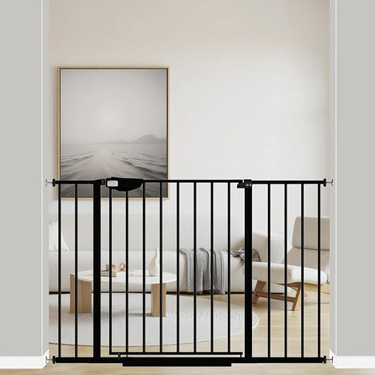 ALLAIBB Triple Lock Extra Wide Baby Gate Pressure Mounted Walk Through Safe Auto Close Black Metal Dog Pet Puppy Cat for Stairs,Doorways,Kitchen 29.72-47.24"