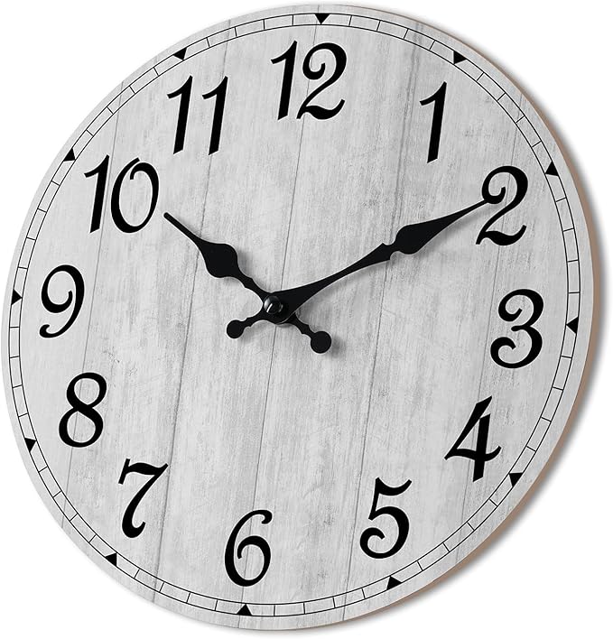 HYLANDA Wall Clock 14 Inch, Gray Wall Clocks Battery Operated Silent Non Ticking, Vintage Rustic Wooden Clocks Decorative for Kitchen Bathroom, Living Room, Bedrooms, Dining Room, Office (14")