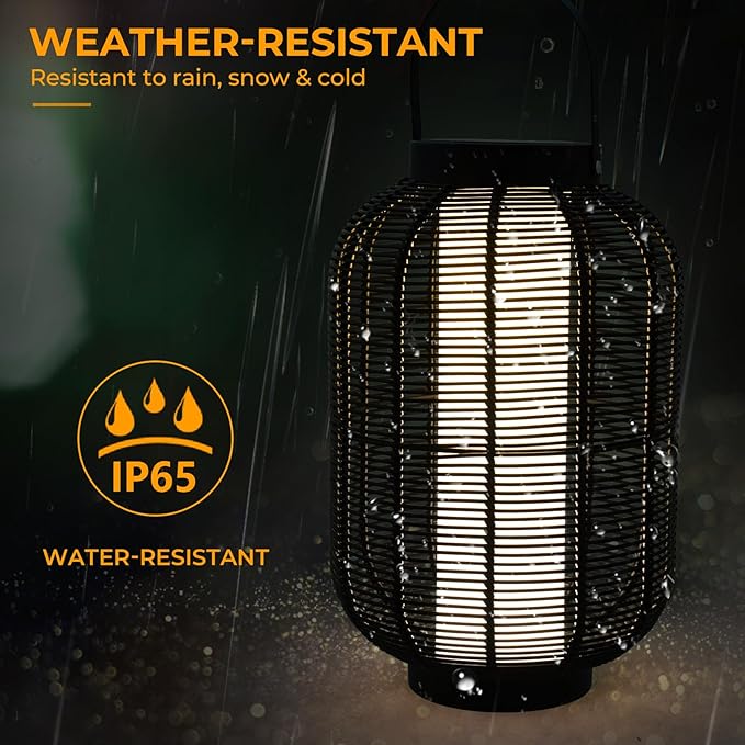 Solar Yard 1-Piece Outdoor Floor Lamp, Solar Water-Resistant Boho Lantern Lights for Outside Hanging Table Lanterns Decoration for Garden, Patio, Porch, Trees, Pathway, Cylinder Black