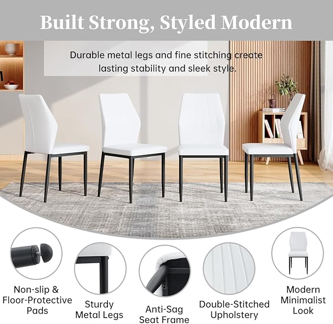 63" Modern Black Dining Table Set for 4 with Chairs, 5 Piece Rectangular Dining Room Table and 4 PU Leather Chairs, Kitchen Dining Set with Matte Wood Finish, Geometric Base, Easy Assembly