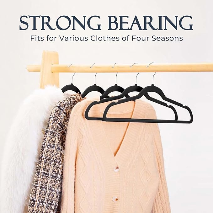 HOUSE DAY Black Velvet Hangers 360 Pack, Premium Non-Slip Felt Clothes Hangers, Sturdy Black Hanger Heavy Duty Durable for Coat, Suit, Space Saving No Hanger Mark Rotating Hook