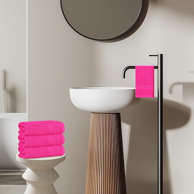 BOUTIQUO Ultra Soft Cotton 6 -Piece Hand Towel Set 16x24 Inch, Ideal for use in Bathroom, Kitchen, Gym, Spa & General Cleaning, Compact & Lightweight Multi Purpose Hand Towels - Hot Pink