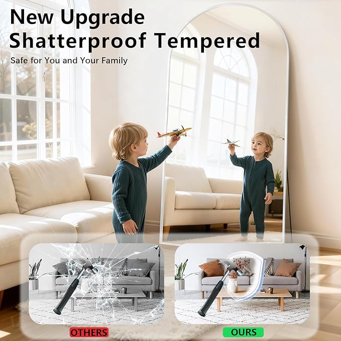 Mirror Full Length, 78"x35" Oversized Arched Floor Full Length Mirror with Stand, Room Decor Big Full Body Floor Mirror with HD Tempered Glass Aluminum Frame for Bedroom Living Room, White