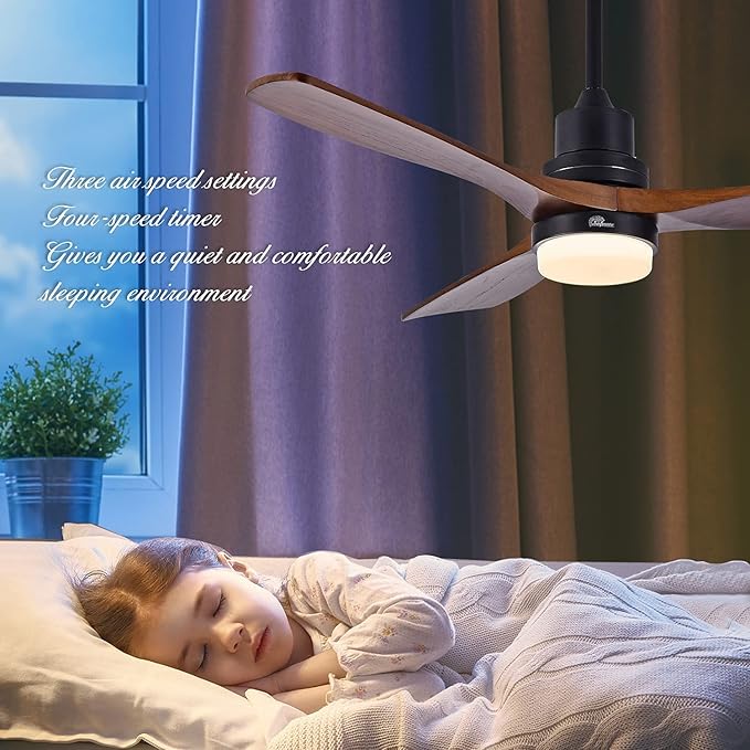 Sofucor 52 Inch Ceiling Fan with Lights and Remote, Low Profile Flush Mount Modern Wood Ceiling Fan for Indoor Bedroom Living Room Farmhouse Outdoor Patio Porch, Reversible DC Motor, Brown