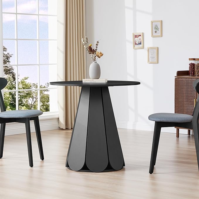 31.5 inch Small Round Dining Table, Modern Kitchen Table for 2 to 4 Person, Farmhouse Wood Circle Dining Room Tables with Pedestal Base, Space Saving Dinner Tables for Apartment, Small Space, Black