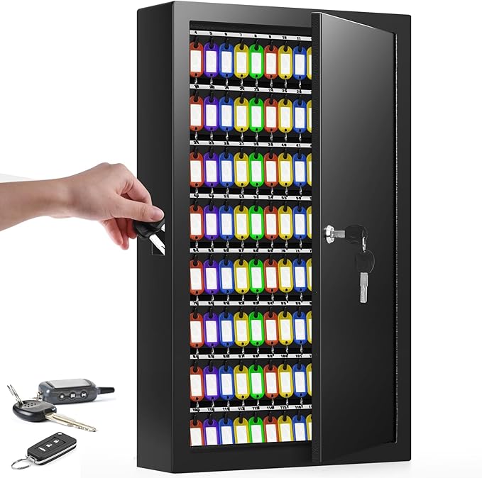 200 Keys Key Cabinet, Anti-Theft Key Lock Box with Key Tags, Adjustable Key Organizer Wall Safe for Car Office House Garage Rental Business