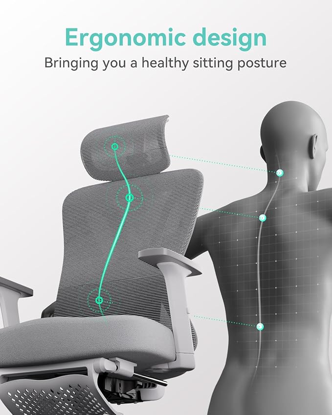 Hbada P5 Ergonomic Office Chair, Desk Chair with Adjustable Lumbar Support and Height, Comfortable Mesh Computer Chair with Footrest 2D Headrest, Swivel Tilt Function White