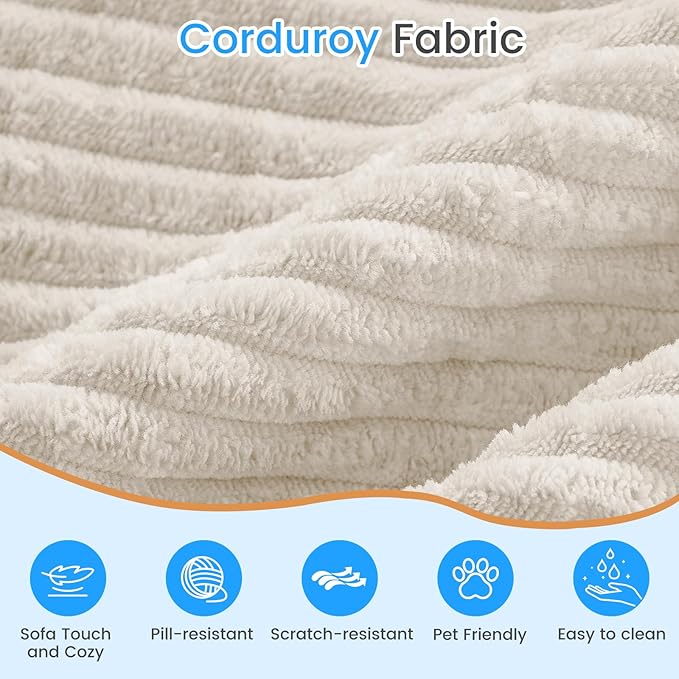 PUREMIND 106" White Cloud Sectional Couch Sectional Couches for Living Room, Corduroy L Shape Sofa with Deep Seat, Modular Boneless Foam Couch Corner Couches No Assembly Required