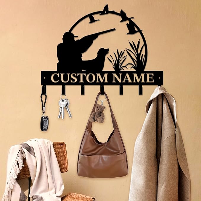 Personalized Custom Name Hunting Deer Wall Key Hooks,Metal Hunting Art Clothes Hooks,Metal Hunting Wall Home Storage Decorative,Hunter For Front Door, Hallway, Kitchen, Bedroom,Keys,Hats (Style A)