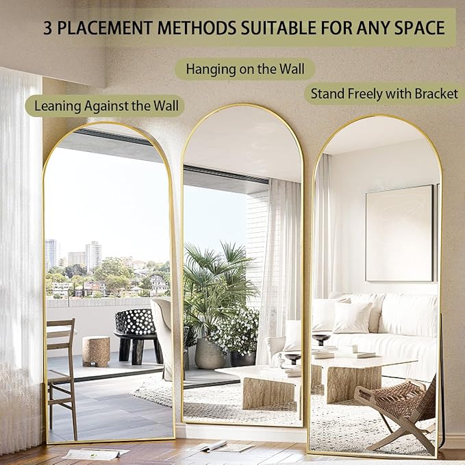 BEAUTYPEAK 71"x26" Arch Full Length Mirror, Full Body Floor Mirror with Stand Hanging or Leaning, Aluminum Alloy Frame Wall Mirrors for Bedroom, Dressing Room, Gold