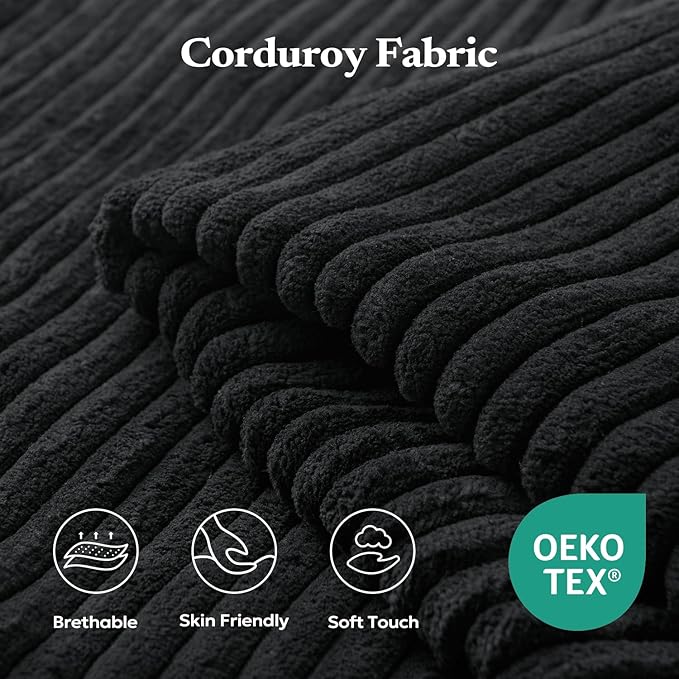 106" 3-Seater Sofa, Cloud Modular Sofa with Certified Foam, Upholstered Floor Sofa with Deep Seat, Upholstered Sofa for Bedroom Living Room, No Assembly Required (Corduroy Fabric, Black)