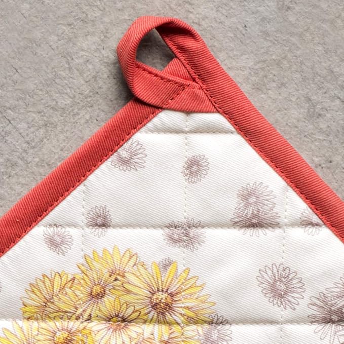 Maison d' Hermine Pot Holders 100% Cotton Heat Resistant Potholders 8" x 8" Hot Pads with Loop for Thanksgiving Christmas Decorations BBQ Cooking Baking Handling Hot Pans (Pack of 1, Bagatelle)